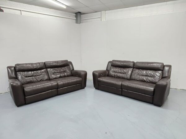 Brown Leather 3 and 3 Seater Electric Recliner Sofas