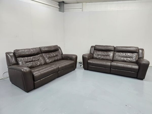 Brown Leather 3 and 3 Seater Electric Recliner Sofas - Image 2