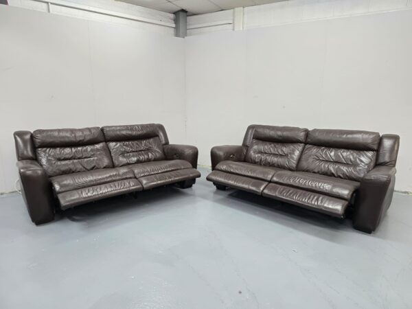 Brown Leather 3 and 3 Seater Electric Recliner Sofas - Image 7