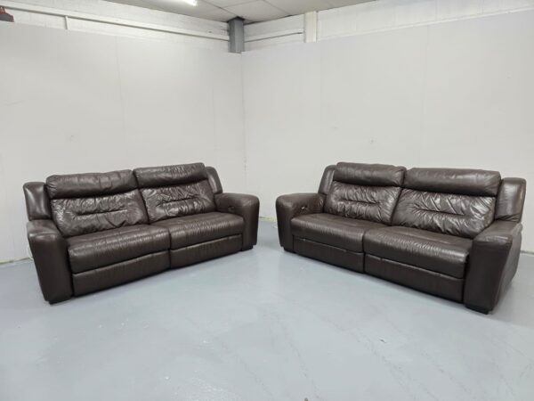 Brown Leather 3 and 3 Seater Electric Recliner Sofas - Image 3