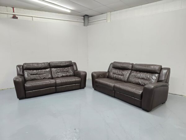 Brown Leather 3 and 3 Seater Electric Recliner Sofas - Image 4