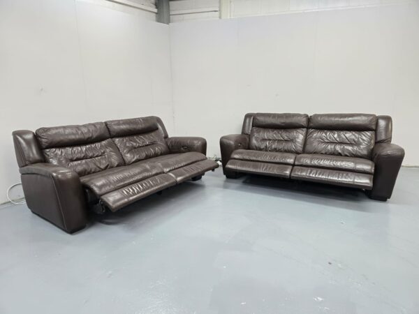 Brown Leather 3 and 3 Seater Electric Recliner Sofas - Image 5