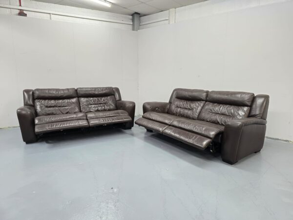 Brown Leather 3 and 3 Seater Electric Recliner Sofas - Image 6