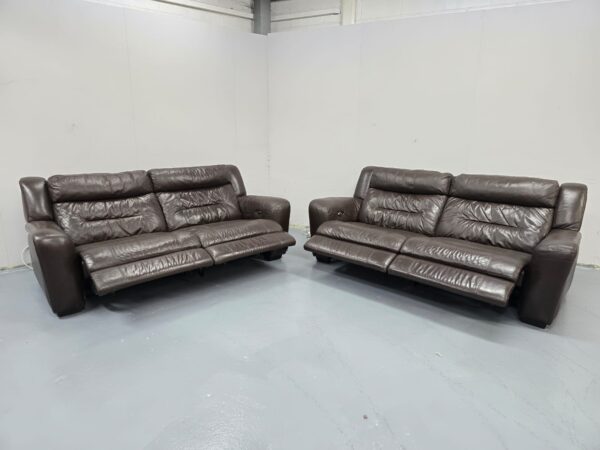 Brown Leather 3 and 3 Seater Electric Recliner Sofas - Image 8