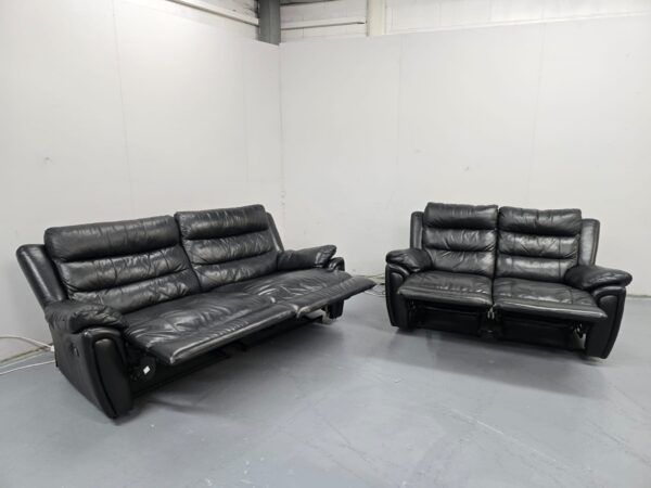 Black Leather 3 and 2 Seater Manual Recliner Sofas - Image 6
