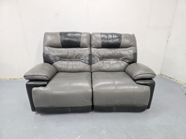 Grey Leather 2 Seater Manual Recliner Sofa