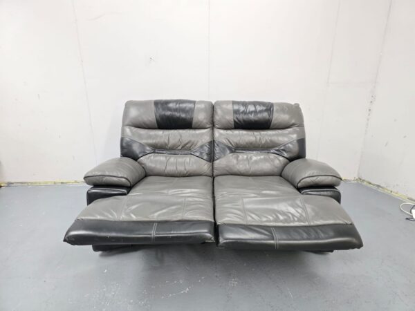 Grey Leather 2 Seater Manual Recliner Sofa - Image 5