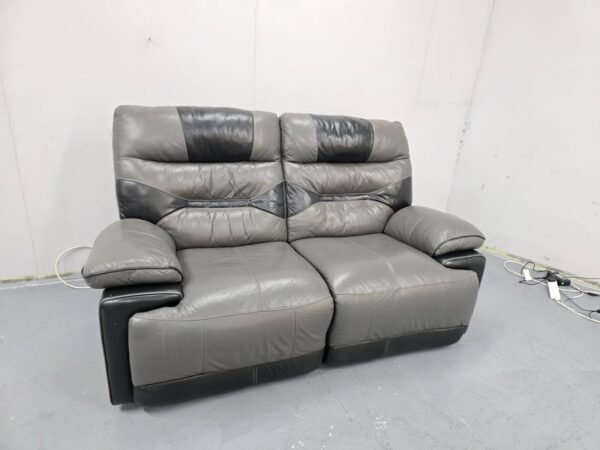 Grey Leather 2 Seater Manual Recliner Sofa - Image 2