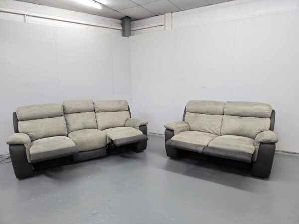 Dfs Two-Tone Suede 3 and 2 Seater Manual Recliner Sofas - Image 6