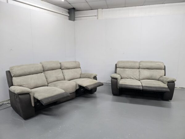 Dfs Two-Tone Suede 3 and 2 Seater Manual Recliner Sofas - Image 5