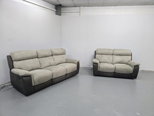 Dfs Two-Tone Suede 3 and 2 Seater Manual Recliner Sofas - Image 3