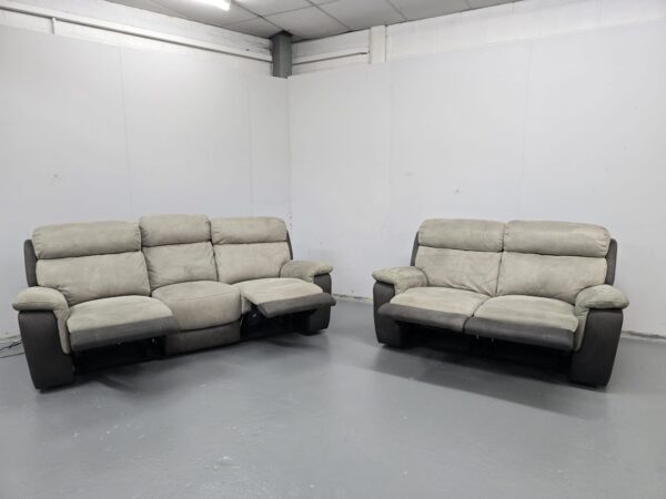 Dfs Two-Tone Suede 3 and 2 Seater Manual Recliner Sofas - Image 7