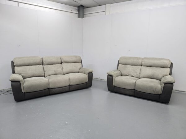 Dfs Two-Tone Suede 3 and 2 Seater Manual Recliner Sofas - Image 4
