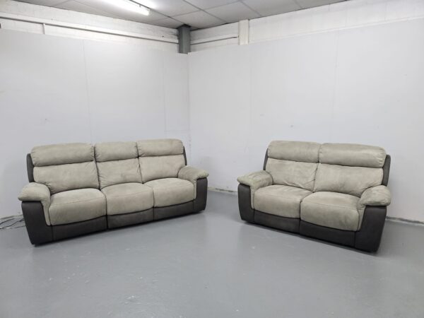 Dfs Two-Tone Suede 3 and 2 Seater Manual Recliner Sofas