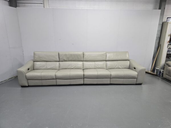 Grey Leather Big 4 Seater Electric Recliner Sofa