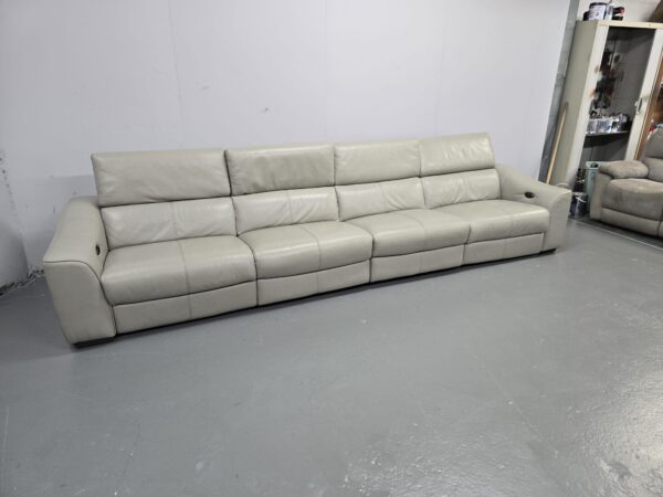 Grey Leather Big 4 Seater Electric Recliner Sofa - Image 2
