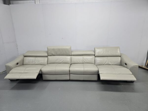 Grey Leather Big 4 Seater Electric Recliner Sofa - Image 7