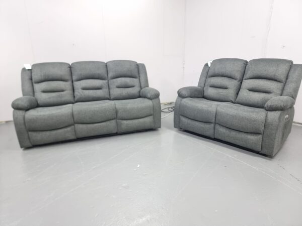 Alva Grey Fabric 3 and 2 Seater Electric Recliner Sofas with Cup Holders and USB - Image 3