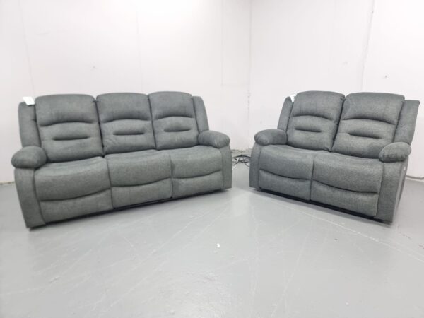 Alva Grey Fabric 3 and 2 Seater Electric Recliner Sofas with Cup Holders and USB