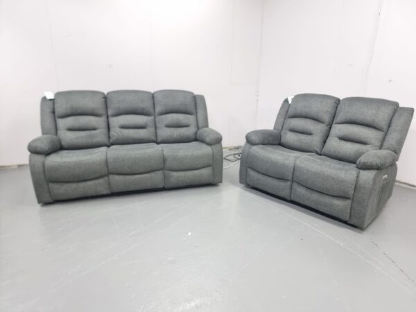 Alva Grey Fabric 3 and 2 Seater Electric Recliner Sofas with Cup Holders and USB - Image 2