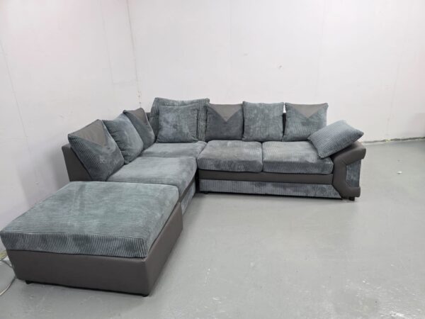Two-Tone Grey Corded Corner Sofa - Image 5