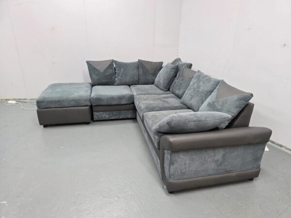 Two-Tone Grey Corded Corner Sofa - Image 4