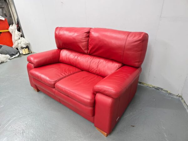Granfort Red Leather 2 Seater Sofa - Image 3