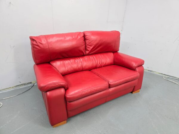 Granfort Red Leather 2 Seater Sofa - Image 4