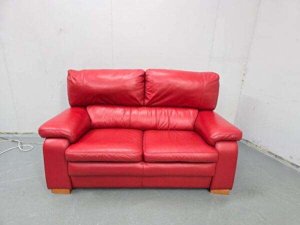 Granfort Red Leather 2 Seater Sofa
