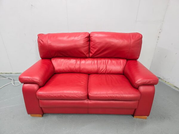 Granfort Red Leather 2 Seater Sofa - Image 2
