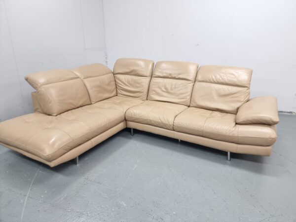 Sofology Beige Full Leather Corner Sofa with Adjustable Headrests - Image 4