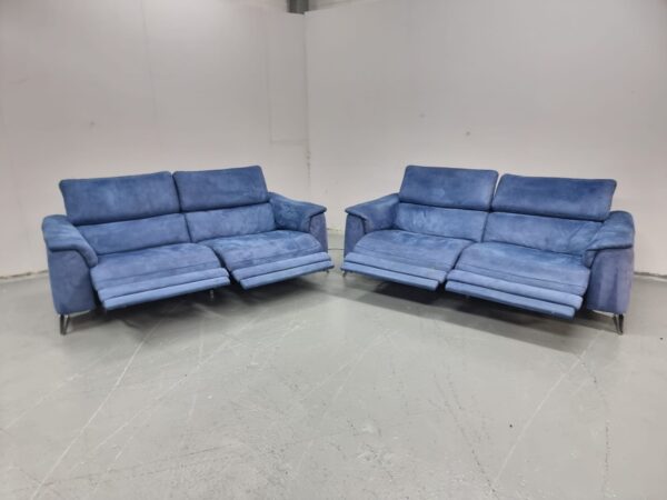 Dfs Blue Suede 3 and 3 Seater Electric Recliner Sofas with Adjustable Headrest and USB - Image 4