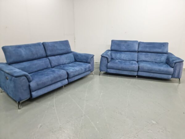Dfs Blue Suede 3 and 3 Seater Electric Recliner Sofas with Adjustable Headrest and USB - Image 3