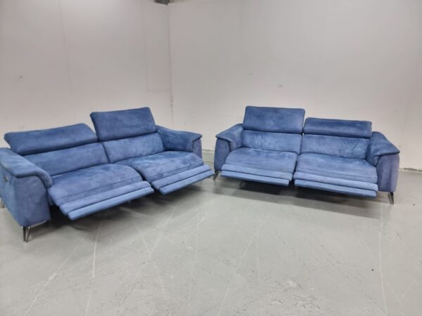 Dfs Blue Suede 3 and 3 Seater Electric Recliner Sofas with Adjustable Headrest and USB - Image 5