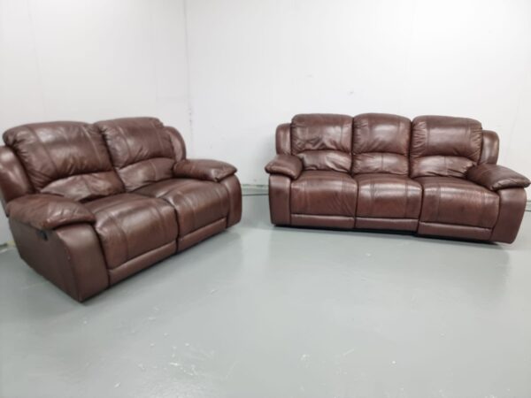 Leather 3 and 2 Seater Manual Recliner Sofas - Image 3