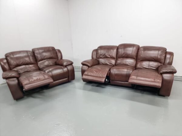 Leather 3 and 2 Seater Manual Recliner Sofas - Image 5