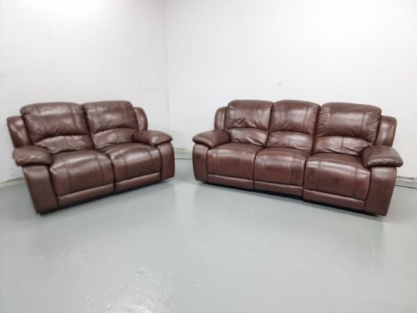 Leather 3 and 2 Seater Manual Recliner Sofas - Image 4