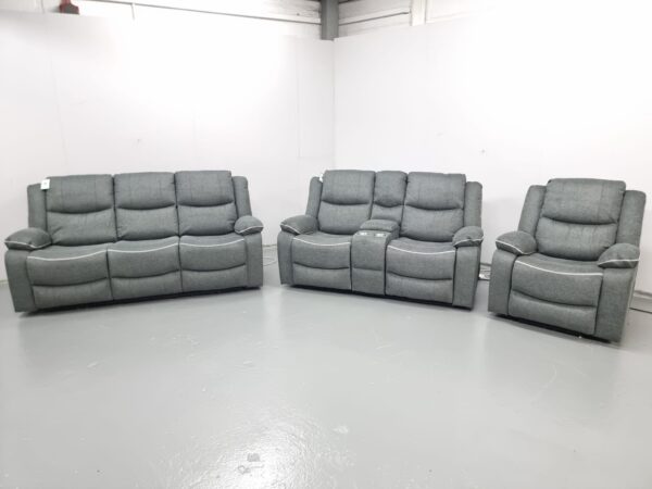 Harald Grey Fabric 3 Piece Suite Electric Recliner Sofas and Chair with Cup Holders and USB