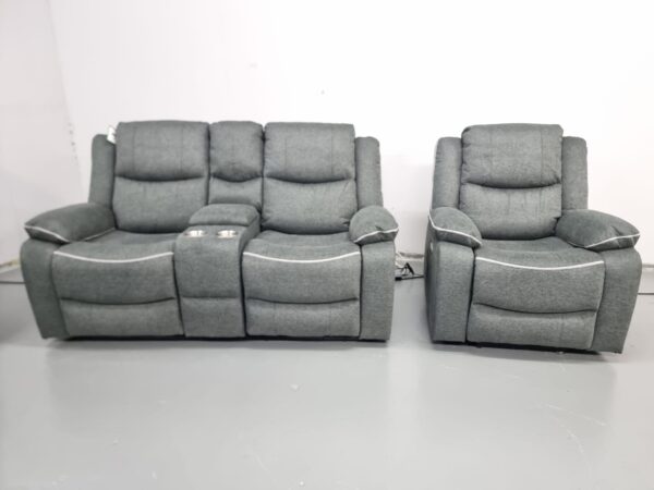 Harald Grey Fabric 2 and 1 Seater Electric Recliner Sofa and Chair with USB - Image 3