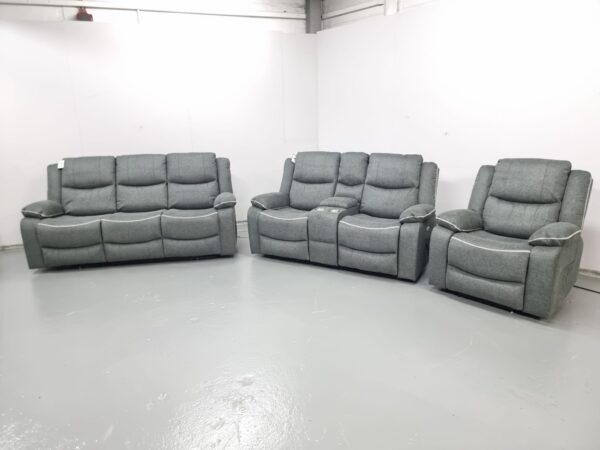 Harald Grey Fabric 3 Piece Suite Electric Recliner Sofas and Chair with Cup Holders and USB - Image 2