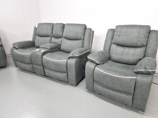Harald Grey Fabric 2 and 1 Seater Electric Recliner Sofa and Chair with USB - Image 2