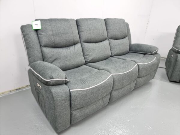 Harald Grey Fabric 3 Seater Electric Recliner Sofa with USB - Image 3