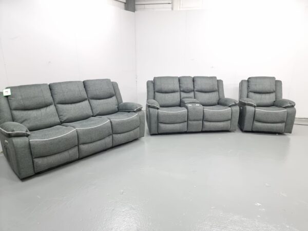Harald Grey Fabric 3 Piece Suite Electric Recliner Sofas and Chair with Cup Holders and USB - Image 3