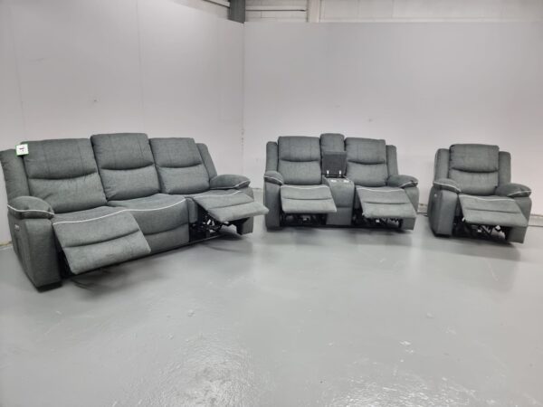 Harald Grey Fabric 3 Piece Suite Electric Recliner Sofas and Chair with Cup Holders and USB - Image 5