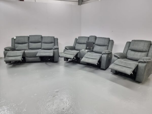 Harald Grey Fabric 3 Piece Suite Electric Recliner Sofas and Chair with Cup Holders and USB - Image 4
