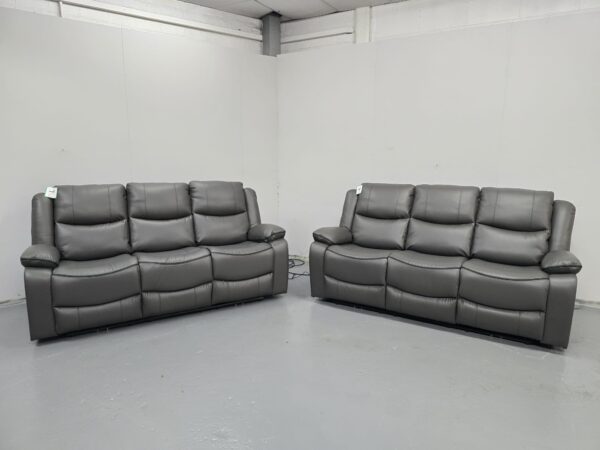 Harald Grey Leather 3 and 3 Electric Recliner Sofas with USB