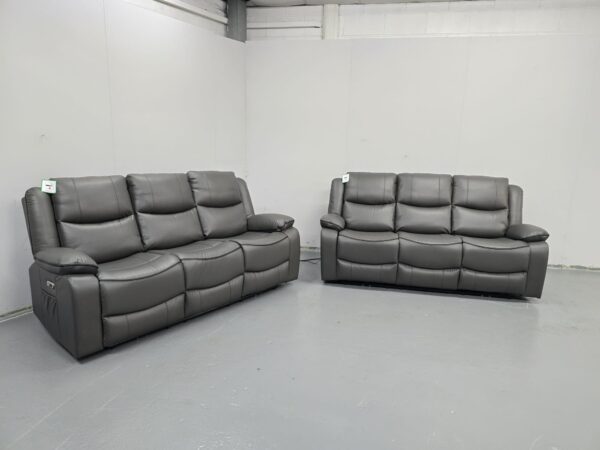 Harald Grey Leather 3 and 3 Electric Recliner Sofas with USB - Image 3