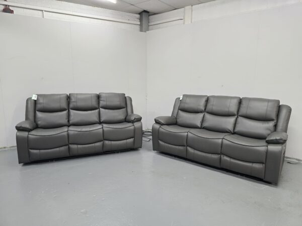 Harald Grey Leather 3 and 3 Electric Recliner Sofas with USB - Image 2