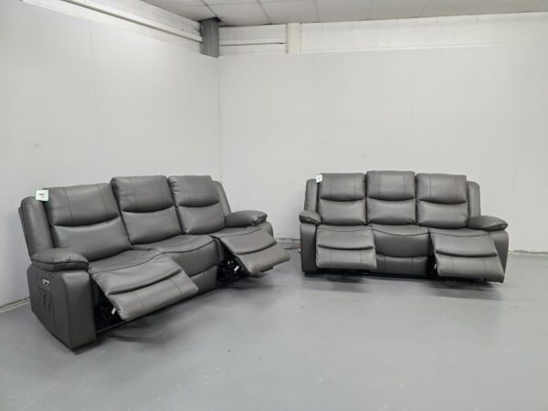 Harald Grey Leather 3 and 3 Electric Recliner Sofas with USB - Image 7