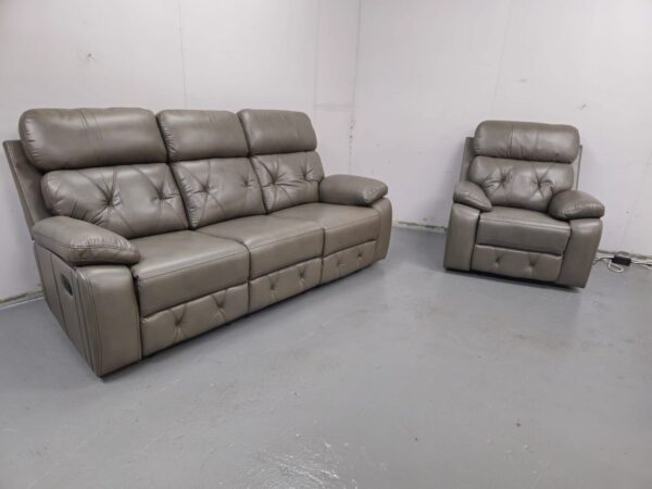Cody Grey Leather 3 and 1 Seater Manual Recliner Sofa and Chair - Image 3